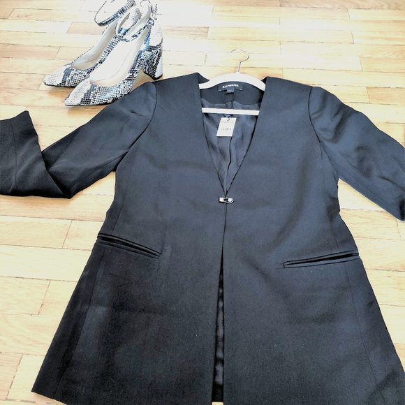 NWT Pitch Black Longline Smooth Blazer by Express - Size 00 - Picture 5 of 16